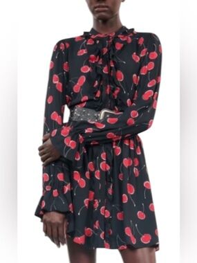THE KOOPLES La Cerise Cherry Print Ruffle Mini Dress NWT Size 2 (M)